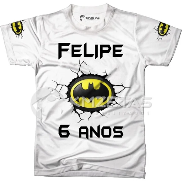 Blusa Batman Infantil Festa Aniversario com Nome e Idade