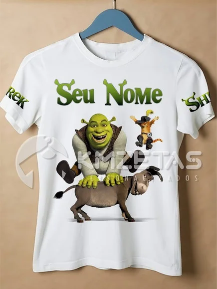 Blusa Shrek Ogro Burro Gato de Botas Infantil Adulto