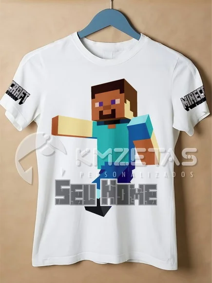 Blusa Steve Minecraft Game Infantil Adulto Personalizada