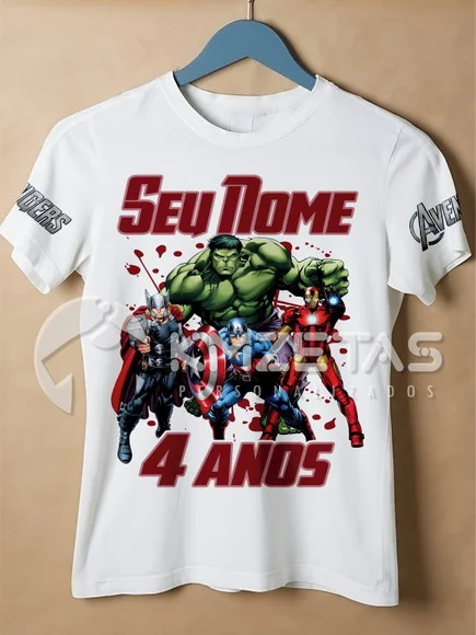 Blusa Vingadores Avengers Festa Infantil Camisa Branca