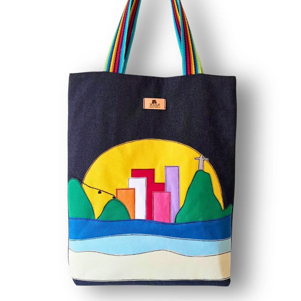 Bolsa Artesanal de Tecido Feminina Bordada à Máquina Rio