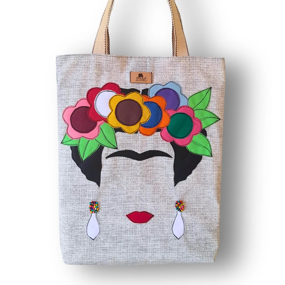 Bolsa Artesanal Feminina de Tecido Bordada à Maquina Frida Kahlo II