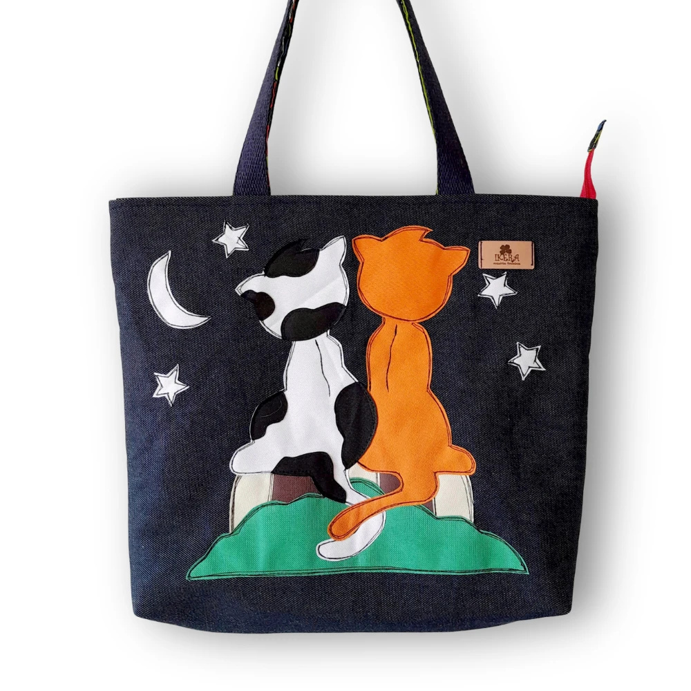 Bolsa Artesanal Feminina de Tecido Jean Bordada à Máquina Meu Pet