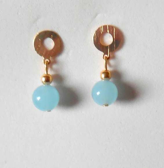 Brinco com Calcedonia azul - folheado a ouro