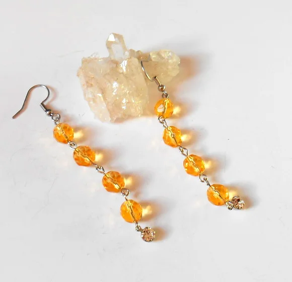 Brinco Cristal Theco Amarelo Topázio e Strass