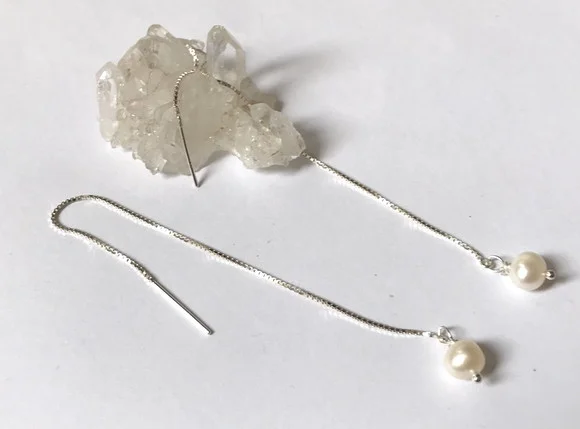 Brinco de Prata com Pérola Branca Cultivada Agua Doce