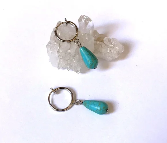 Brinco de Pressão Argola com Gota de Turquesa