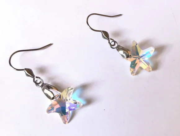 Brinco Estrela de Cristal Ab e Aço Inoxidável
