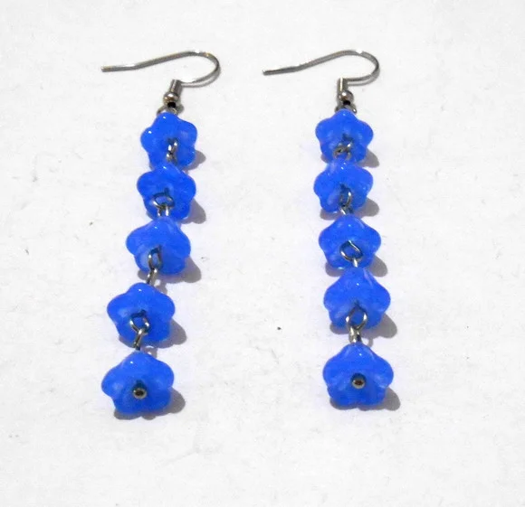 Brinco Flor azul cristal theco em aço inox