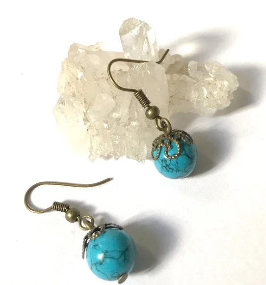 Brinco Ouro Velho com Turquesa Azul
