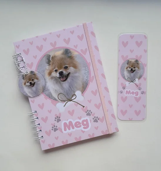 Caderneta Pet Cachorro Personalizada(c/Diário)+Acessórios
