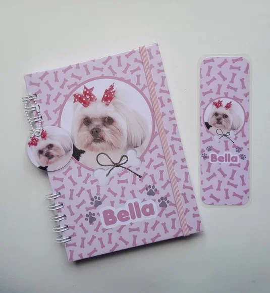 Caderneta Pet Cachorro Personalizada(c/diário)+acessórios