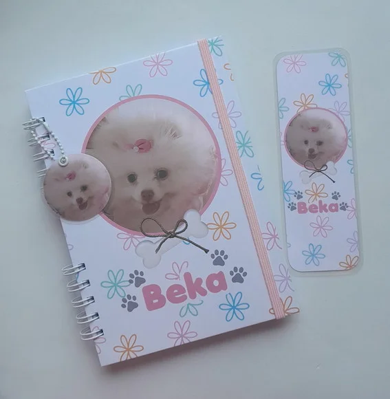 Caderneta Pet Cachorro Personalizada(c/diário)+acessórios