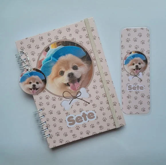 Caderneta Pet Cachorro Personalizada(c/diário)+acessórios