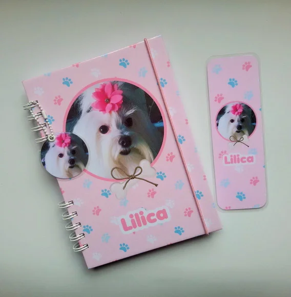 Caderneta Pet Cachorro Personalizada(c/Diário)+Acessórios