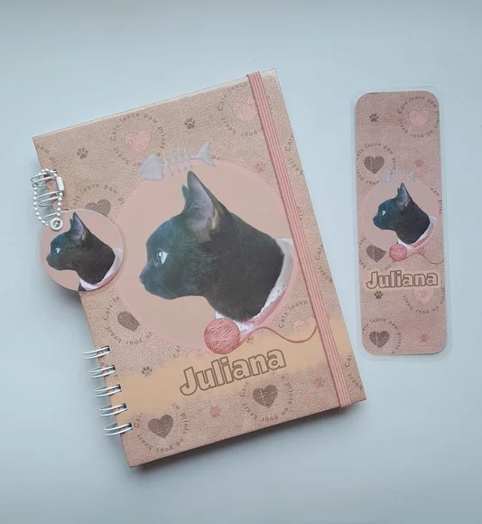 Caderneta Pet Gato Personalizada(c/diário) + Acessórios