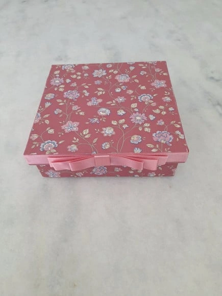 Caixa em mdf para Joia / Bijuteria Estampado Rosa c/ 2 Div