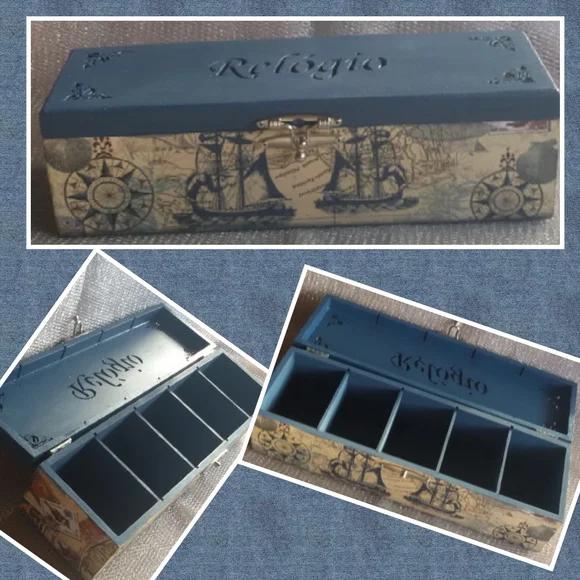 Caixa em MDF para relógios decorada com tema náutico