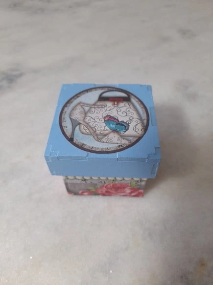 Caixa em mdf Pequena Azul com Bolsa