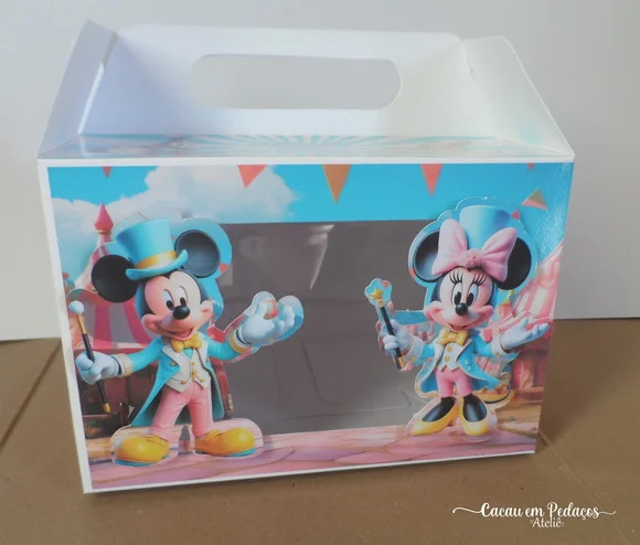 Caixa Maleta Confeiteiro Mickey Minnie com Tag e Desenhos
