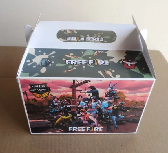 Caixa Maleta Festa na Escola Lanche Free Fire com Desenhos