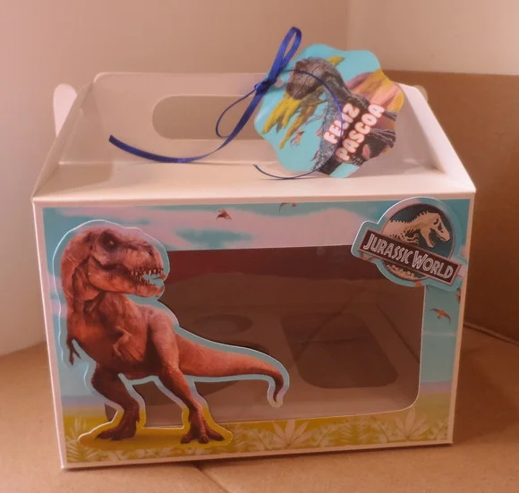 Caixa Maleta Dinossauros Páscoa com Tag e Desenhos
