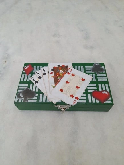 Caixa para Baralho em mdf Verde e Branco Decorado