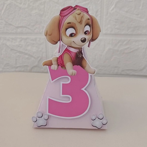 Caixa Pirâmide 3d Personalizada Skye Patrulha Canina Rosa