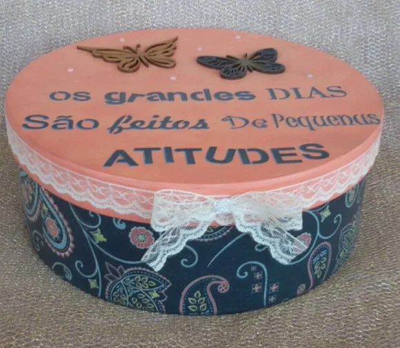 Caixa Redonda Multiuso MDF Decoupagem estampada