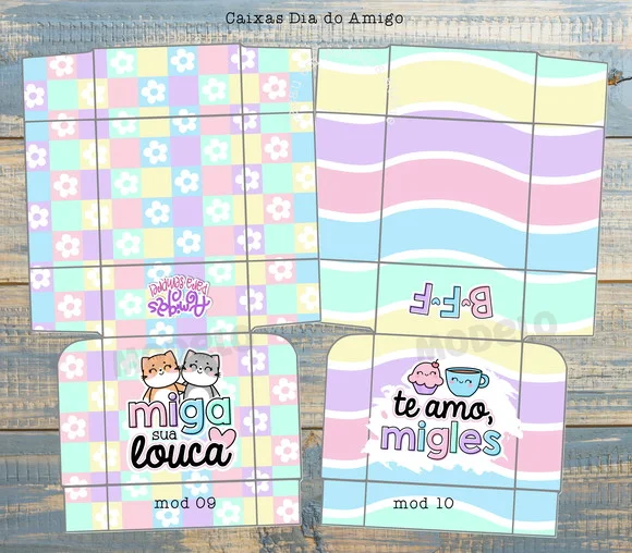 Caixas Divertidas para 4 Doces Brownie Palha Amizade Amigo