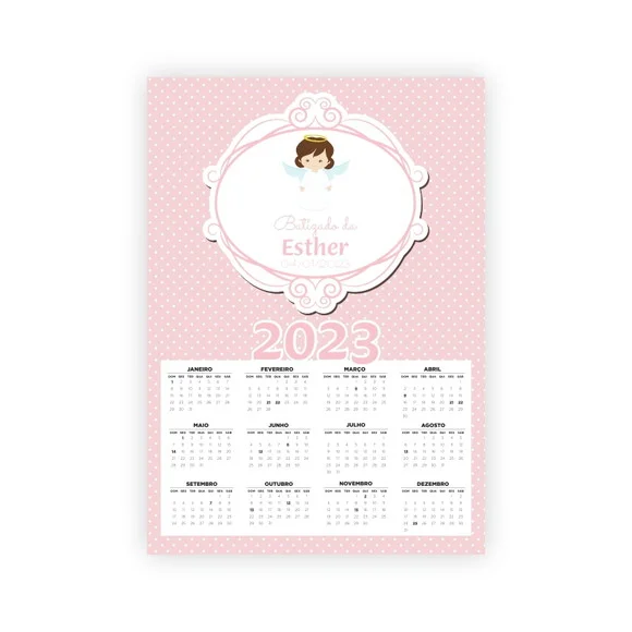 Calendário A4 Batizado Rosa