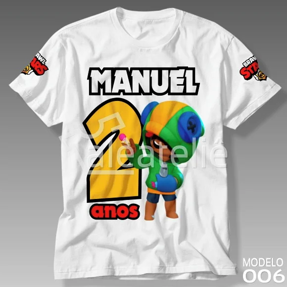 Camiseta Brawl Stars Leon Aniversário Infantil Personalizada