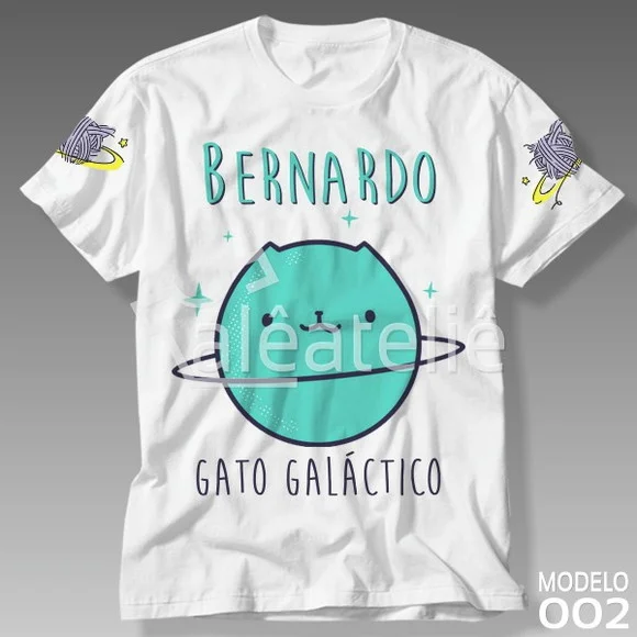 Camisa Gato Galáctico Infantil Adulto Personalizada Nome
