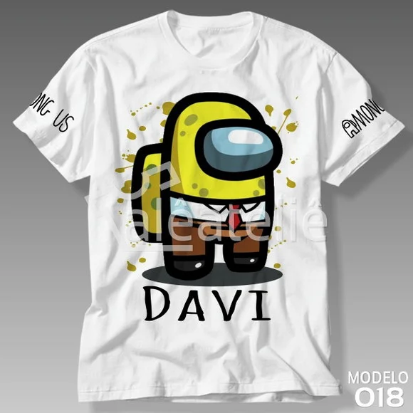 Camiseta Among Us Bob Esponja Game Infantil Personalizada