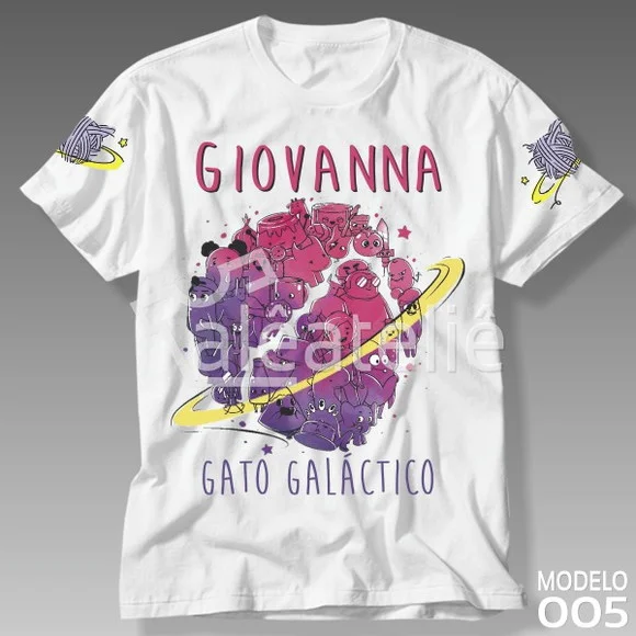 Camiseta Gato Galáctico Infantil e Adulto Personalizada
