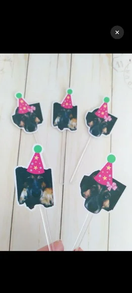 Topper para Docinhos Pet Cachorro com Foto e Chapeuzinho