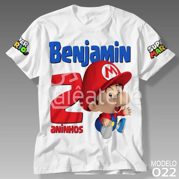 Camiseta Mario Bros Festa Luigi Peach Yoshi Personalizada