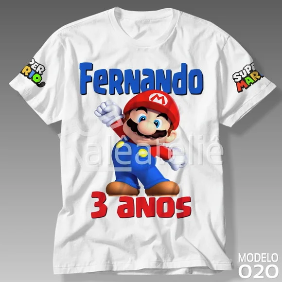 Camiseta Mario Bros Festa Luigi Peach Yoshi Personalizada