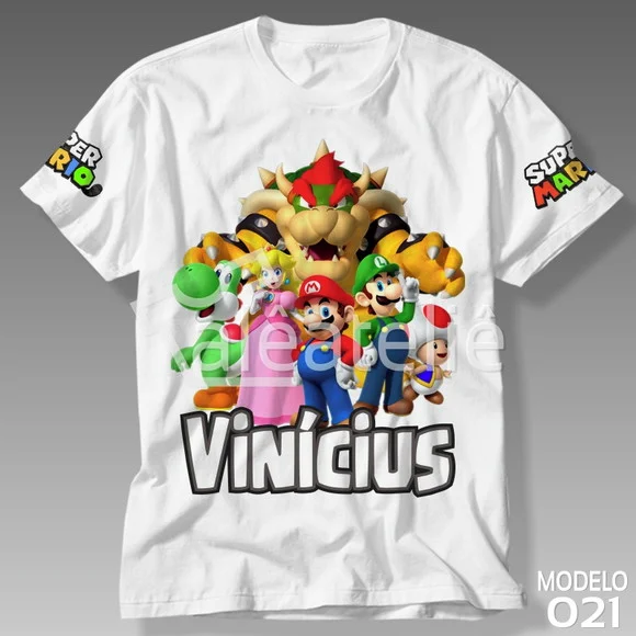 Camiseta Mario Bros Luigi Peach Toad Yoshi Personalizada