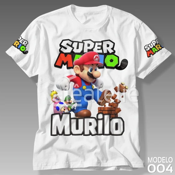 Camiseta Mario Bros Luigi Peach Toad Yoshi Personalizada