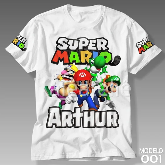 Camiseta Mario Bros Luigi Peach Toad Yoshi Personalizada