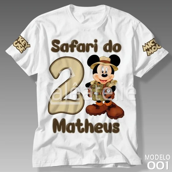 Camiseta Mickey Safari Festa Infantil Camisa Personalizada