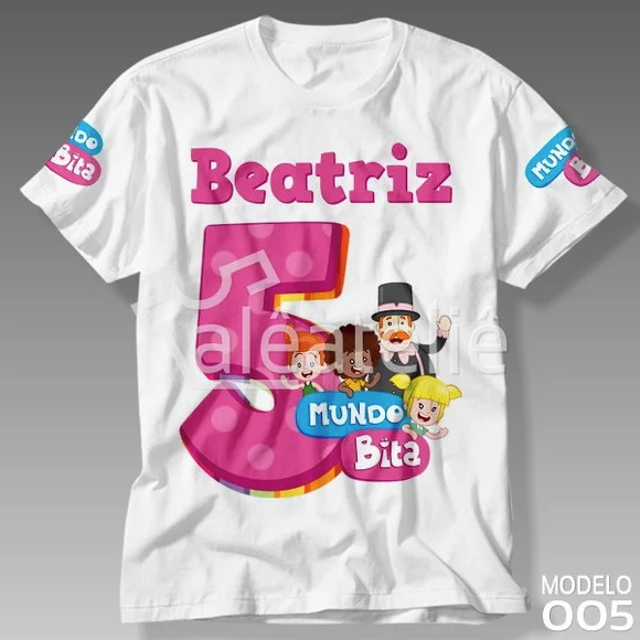 Camiseta Mundo Bita Festa Aniversário Menina Personalizada