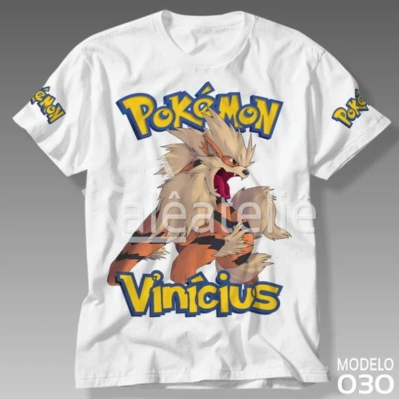 Camiseta Pokemon Arcanine Festa Infantil Adulo Personalizada