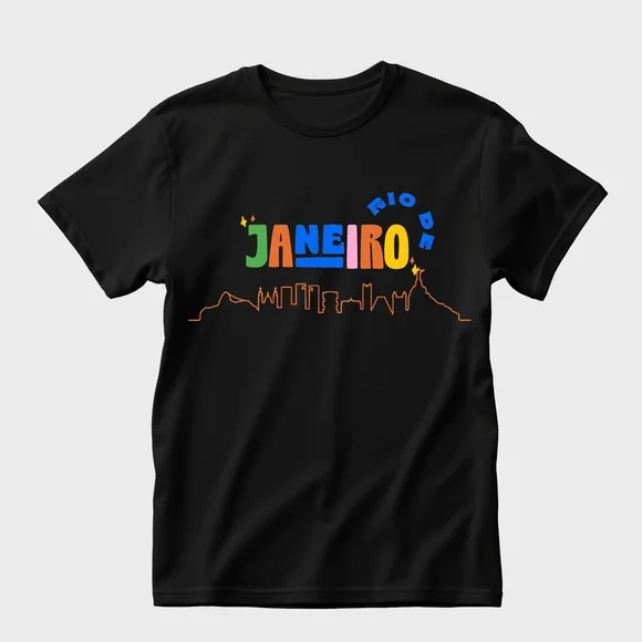 Camiseta Preta em Algodão Estampa Rio de Janeiro