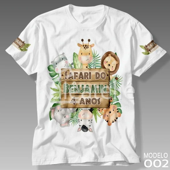 Camiseta Safari Festa Infantil Personalizada T-shirt Unissex