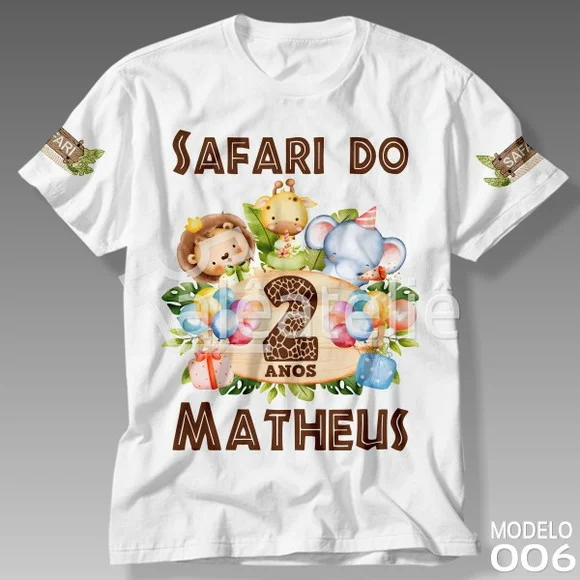 Camiseta Safari Infantil Festa Aniversário Personalizada
