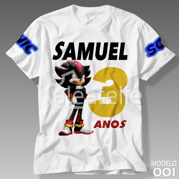 Camiseta Shadow Sonic 3 Filme Festa Infantil Personalizada