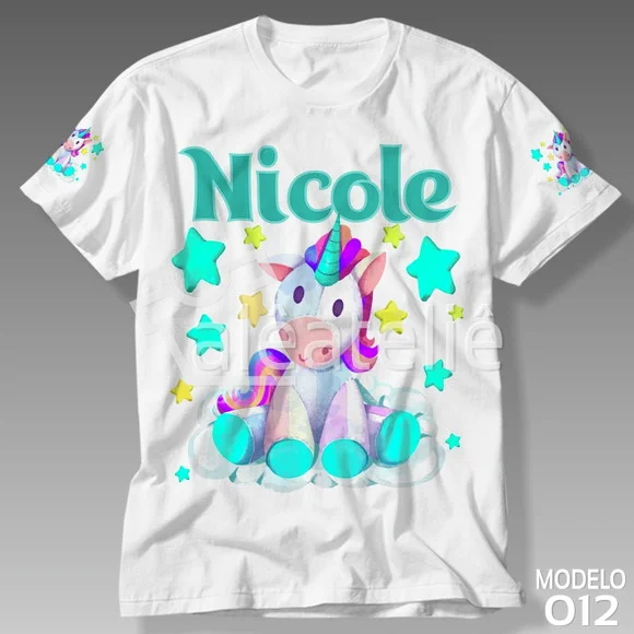 Camiseta Unicornio Infantil Personalizada Ponei Arco Iris