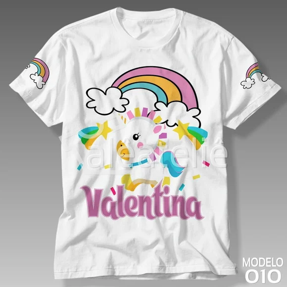 Camiseta Unicornio Infantil Personalizada Ponei Arco Iris